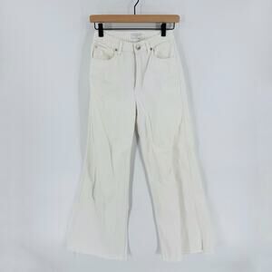 Sandro Paris Wide Leg Jeans Raw Hem Cream Denim High Rise Cotton Pants Size 36